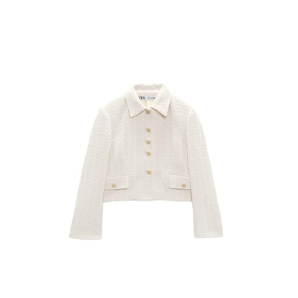 ZARA CROPPED TWEED JACKET ECRUE SIZE M2904/872
